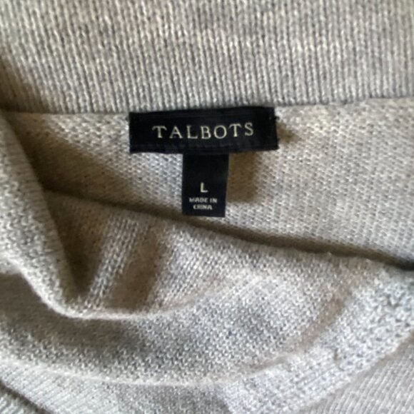 Talbots Novelty Bird Sweater Asymmetrical Zip "Seasons Tweetings" Grey Wool L - Picture 5 of 8